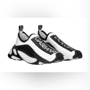 Dolce & Gabbana Black and White Logo Slip-On Sneakers